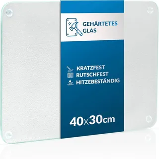 getgastro Schneidebrett Glas 40x30, rutschfest mit Füße, Glasschneidebrett ohne Mikroplastik, hygienisches Küchen-brett, kratzfeste & hitzebeständige Oberfläche