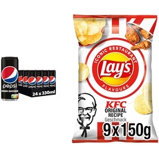 Erfrischend und Knusprig: Pepsi Zero Zucker (24x0,33L) & Lay's KFC Kentucky Fried Chicken (9x150G), Cola Geschmack trifft auf herzhafte Chips