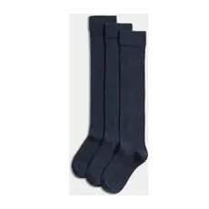 M&S Collection Lot de 3paires de chaussettes hauteur genou en coton - Navy, Navy - 4-7