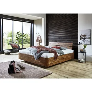 SAM Outillage SAM® Schwebebett Holzbett Akazienholz 160 x 200 cm geteiltes Kopfteil LANZAROTE