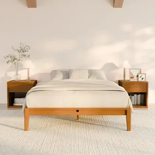 Bambus Bett - Massivholz Bettgestell 140x200 cm - Stecksystem Werkzeuglos - Geräuscharm Stabil - Modern Minimalistisch - Natur Bambus
