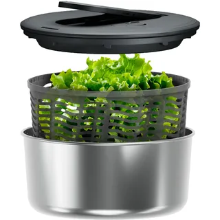 Zyliss Swift Dry Salatschleuder Edelstahl Groß, 6L, Mit Deckel, Mit Seilzug, Rutschfester Boden, Servierschüssel, AquaVentTM-Technologie, Stopptaste, leicht zu reinigen, Spülmaschinengeeignet