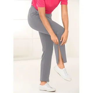 Stoffhose GOLDNER "Kurzgröße Freizeithose mit Reißverschluss", Damen, Gr. 24, K-Gr, grau, Obermaterial: 60% Baumwolle CO. 35% Polyester PES. 5% Elasthan EL., normal, Hosen Stoffhose, am Bein seitlicher Zwei-Wege-Reißverschluß