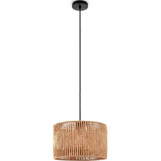 Paco Home Pendelleuchte Esstisch Papier Boho Hängelampe Esszimmer Lampe E27 Rattan Optik Lampenschirm schwarz