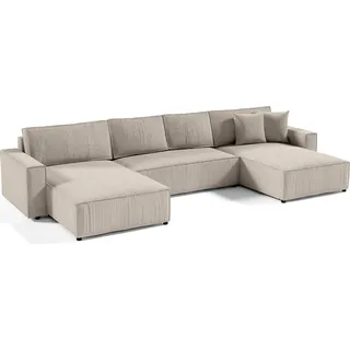 MEBLITO Ecksofa Big Sofa Eckcouch mit Schlaffunktion Bento U Form Couch Sofagarnitur Poso 2 - Beige - Beige