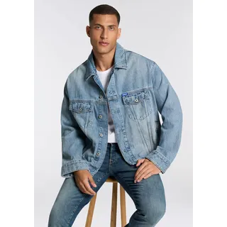 Jeansjacke HUGO BLUE "Kirkby", Herren, Gr. S, blau (turquoise, aqua443), Denim/Jeans, Obermaterial: 100% Baumwolle, unifarben, loose fit hüftlang, 2-Knopf-Manschette mit Schlitz, Jacken Jeansjacke, loose fit, Stone-washed-Effekt