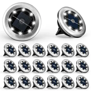 Solpex Klein Solar Bodenleuchten, Solarleuchte für Garten 8 LEDs 20 Stück, Warmweiß Gartenleuchten Edelstahl Wasserdicht für außen, Garten, Terrasse, Rasen, Hof, Gehweg