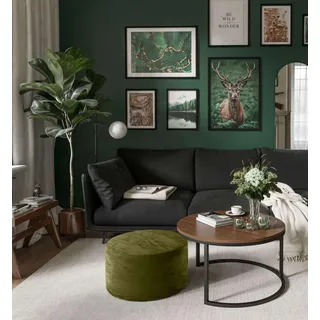 Runde CIRI-Bank mit Pouf Wotan Eiche Artisan Stirling - Schwarz, Weiß, Grün, bordeaux, Blau, Grau, Beige, Hellblau, Rosa, Gelb