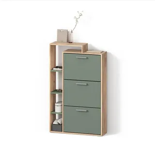 livinity® Ortello 80 x 128,3 x 24,2 cm mit 3 Schubladen / Eiche/Grün