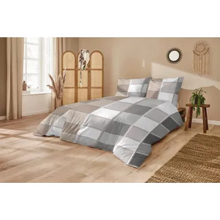 Primera Mako-Satin Bettwäsche Karo Beige 135 x 200 cm + 80 x 80 cm