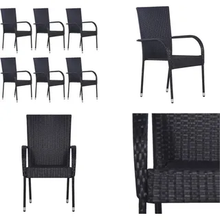 vidaXL Stapelbare Gartenstühle 6 Stk. Poly Rattan Schwarz - Gartenstuhl - Gartenstühle - Stapelstuhl Garten - Stapelstühle Garten - Schwarz