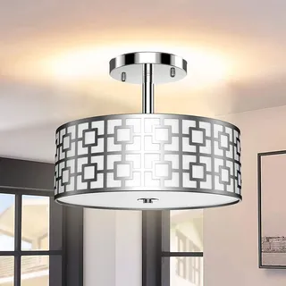 Depuley Deckenleuchte Led Wohnzimmer Modern Weiß Deckenlampe Schlafzimmer Vintage Stoffschirm silber mit 3 E27 Basis(Glühbirne Nicht inkl.) Einbau für Esszimmer Küche Kinderzimmer Halle Balkon Hotel