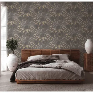Metropolitan Stories II Vliestapete Palme grau-gold FSC®