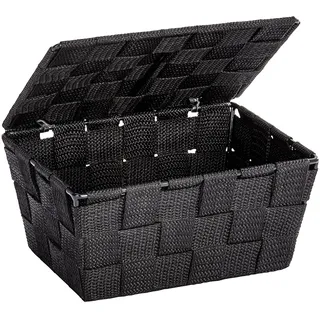 Wenko Aufbewahrungskorb Adria mit Deckel 19 x 10 x 14 cm schwarz