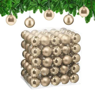 Relaxdays Weihnachtskugeln 100er Set, Weihnachtsdeko, matt & glänzend, Christbaumkugel ∅ 6 cm, Kunststoff, Champagner