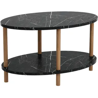 In And OutdoorMatch Couchtisch Vanessa - Oval - 43x70x44 cm - Schwarz und Holzfarben - Spanplatte und Buchenholz - Modernes Design - Schwarz