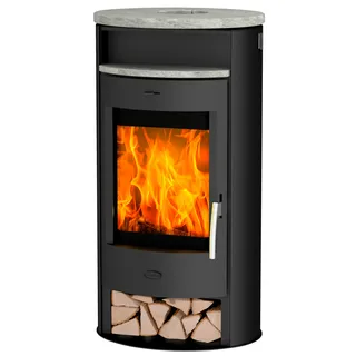 FIREPLACE Jakarta Stahl schwarz/Speckstein Top