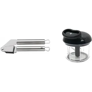 WMF Gourmet Gemüseschneider manuell mit Seilzug, 900ml & Profi Plus Knoblauchpresse 17,5 cm, Cromargan Edelstahl teilmattiert, spülmaschinengeeignet