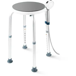 Casgee Duschhocker Höhenverstellbar 37-57cm, Duschstuhl 8 Stufen, Duschhocker für Senioren Belastbar bis 136kg, Badhocker mit Rutschfesten Gummifüßen für ältere Menschen, Senioren, Grau