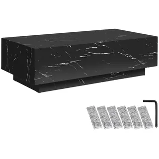 tectake Couchtisch Lasley, inkl. Bodenschoner, Belastbarkeit 45 kg, Marmor Optik schwarz , Schwarz , Holz , Quadratisch , 120x35x60 cm , Wohnzimmer, Wohnzimmertische, Couchtische