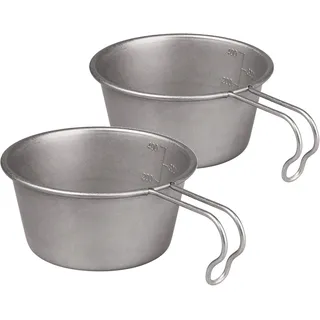 Thous Winds Outdoor Edelstahl Sierra Schüssel, 2er-Set 450ml, Sierra Becher mit Hängendem Griff, Tragbare, Stapelbare, Leichte Schüssel für Outdoor, Camping, Wandern - Retro Silber