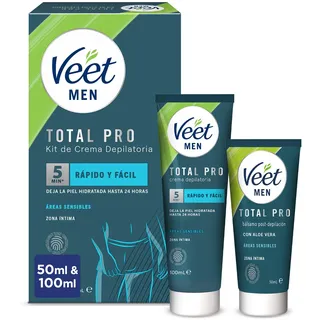 Veet Men Haarentfernungsset für Intimzonen des Körpers, Haarentfernungscreme für Herren, 100 ml und Balsam nach der Haarentfernung, 50 ml