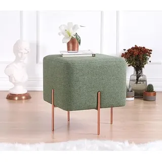 Bohème-Pouf mit kupferbeschichteten Eisenbeinen, Grün, 40 x 42 x 40 cm | 50 % Baumwolle/50 % Leinen, 5 cm orthopädischer Schaumstoff | Stilvoll und funktional für Hotels und moderne Räume
