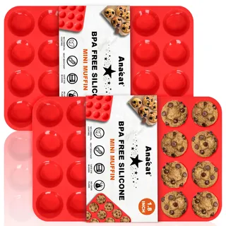 Anaeat Silikon-Muffinform – Mini-Cupcake-Tablett für 24 Tassen, antihaftbeschichtete Backformen für Muffin-Kuchen, Cupcakes, Schokolade, Brot, Torten und Desserts, einfach herausnehmbar (2 Stück)