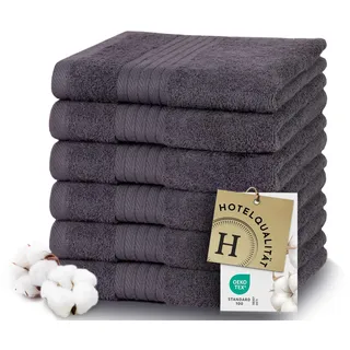ZOLLNER 6er Set Handtücher aus 100% Baumwolle, 550 g/qm, ca. 50x70 cm, grau