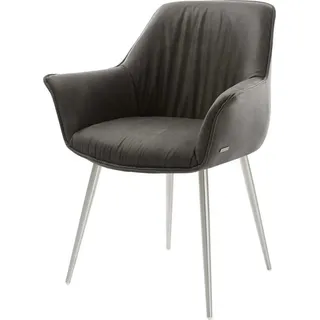 DeLife Esszimmerstuhl Keila-Flex mit Armlehnen Mikrofaser Anthrazit Vintage 4-Fuß konisch Edelstahl