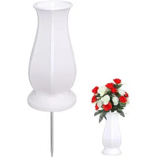 TFANUO Friedhofsvasen mit Spikes, Grabvasen für Friedhof, mit Metallspikes und Zupper, Friedhofsvasen für Grabsteine, Gedenkgeschenke, Verlust eines geliebten Menschen (1, Milchweiß)