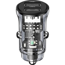 Usams Autoladegerät USB 2 Ports - Schwarz, Auto Adapter, Schwarz, Transparent