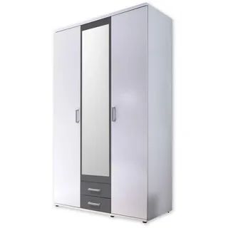 SchlafKONTOR Drehtürenschrank Hanau 120 x 196 x 54 cm Weiß/Graphit