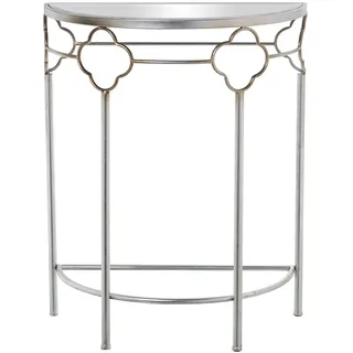 DRW Halbrunder Eingangstisch aus Metall und Spiegel, silberfarben, 60 x 30,5 x 75 cm