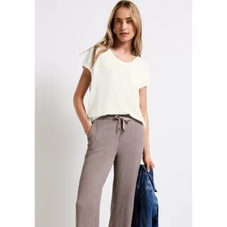 STREET ONE T-Shirt STREET ONE, Damen, Gr. 40, weiß (sanftes weiß), Stoff, 80% Polyester, 20% Viskose, unifarben, gerade normal, V-Ausschnitt, Shirts T-Shirt, mit Brusttasche+ö