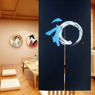 LIGICKY Japanische Gardinen Noren Lang Vorhänge Türvorhang Tapisseri für die Heimtextilien Raumteiler, Blau 85 x 150 cm (Klassisches Glücksmuster)