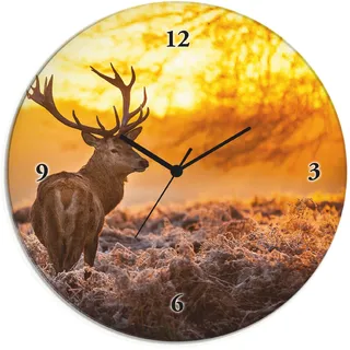 Artland Wanduhr »Glasuhr rund Rotwild« wahlweise mit Quarz- oder Funkuhrwerk, lautlos ohne Tickgeräusche, orange