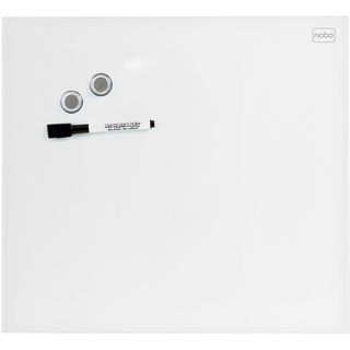 Nobo Glas-Whiteboard Kleine Magnetische Wandtafel, Trocken Abwischbare Glas-Oberfläche, Rahmenlos, Unsichtbare Wandmontage, 300 x 300 mm, Inkl. Markerstift und Magneten, Brilliant Weiß, 1903956