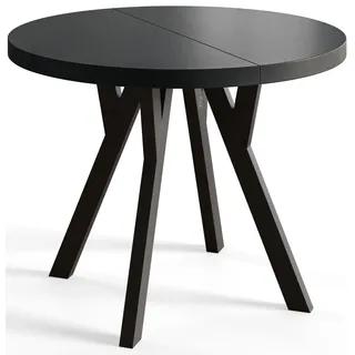 Esstisch Rund Ovo, Moderner Esstich Ausziehbar, Tisch mit Solide Beine, Stabile Konstruktion,, Durchmesser: 100cm-200 cm, Schwarz - Schwarz