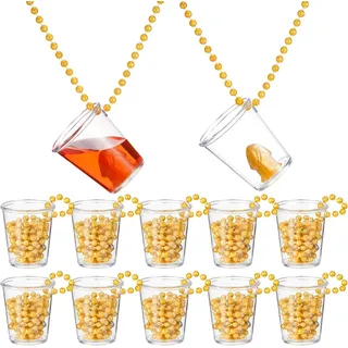 joonnair 12 Golden SchnapsgläSer Zum UmhäNgen, JGA Weinglas, Kunststoff Schnapsglas Zum UmhäNgen (3cl/30ml) FüR JGA, SchnapsgläSer Mit Kette, Junggesellenabschied, Mottopartys, Hochzeiten & Karneval