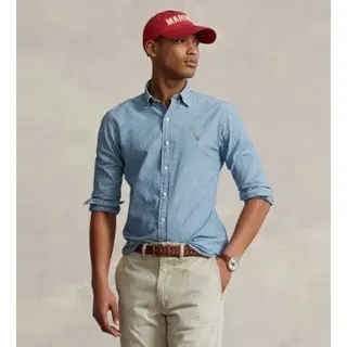 Polo Ralph Lauren für Herren. 710548538001 Blau Slim Fit Chambray Hemd (L), Lässig, Baumwolle, Denim, Langarm