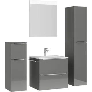 Nobilia Badezimmer , Edelstahlfarben, Schieferfarben , Metall , 5-teilig , 5 Fächer , 3,2 Schubladen , F , 121 cm , Goldenes M, Made in Germany , Griffeauswahl, hängend, Zusatzausstattung erhältlich, Typenvielfalt , Badezimmer, Badmöbelsets & Badmöbelserien, Badmöbel-Sets