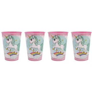 Theonoi 4 x Kinder Trinkbecher 260 ml/wählbar: Minnie Pony Princess Frozen PawPatrol Glas Kunststoff BPA frei - Geschenk Mädchen (Einhorn x 4)