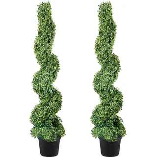 Vevor 2 Stk. Künstlicher Buchsbaum Turm Formschnitt Spirale Kunstpflanze 122cm hoch Dekopflanze Grüne Plastikpflanze aus PE Eisen Formschnittpflanzen inkl. 10 Stk. Ersatzblätter