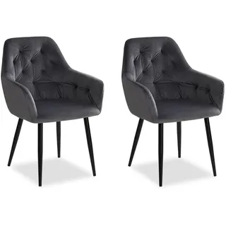 Homestyle4u Polsterstuhl 2er Set Samt Grau