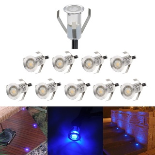 CHNXU 10er Set Mini Treppen Einbaustrahler Ø18mm 0.4W IP67 Wasserdicht 7LM Bodeneinbaustrahler LED Bodenstrahler Aussen und Innen Lampe mit 12V Netzteil für Garten Terrasse Treppen Beleuchtung Blau