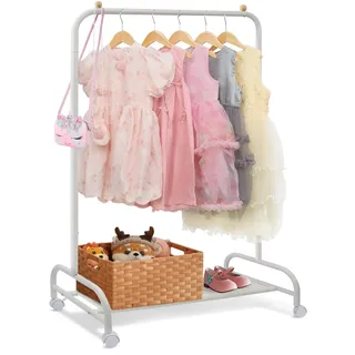 YGJT Kleiderständer Kinder Kleiderständer Metall Rollbar stabil weiß rosa für Mäntel Röcke Kostüme Accessoires