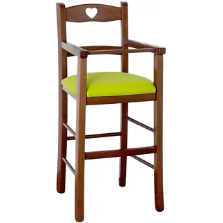 Hochstuhl IN Holz Nussbaum Dunkel Mit Sitzkissen Kunstleder Grün