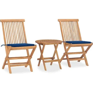 Schlichtes Gartenmöbel Set Balkonmöbel-Set 3-tlg. Garten-Essgruppe mit Kissen Klappbar Massivholz Teak - Gartenmöbelgarnituren DE1201240 2parcel - Blau