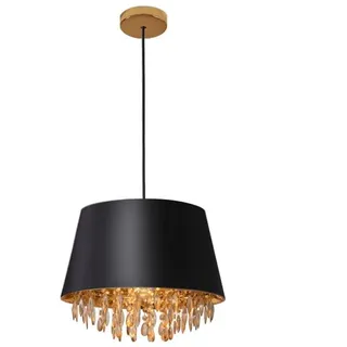 GTV NESTO Pendelleuchte Ø30 cm – schwarzer Schirm, goldfarbene Innenfläche und Kristalle, E27 Fassung, IP20, höhenverstellbares Kabel, ideal für Schlafzimmer und Wohnzimmer, Glamour Innenbeleuchtung